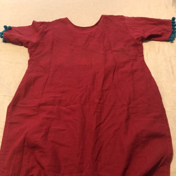 2 Piece Pakistani Maroon Kurta & Trouser Floral Embroidery & Pompom Borders - Picture 7 of 10